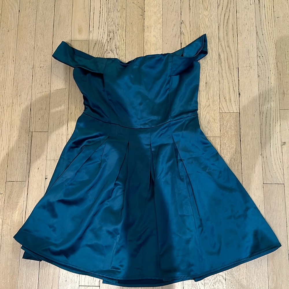 Blue off the shoulder skater mini dress